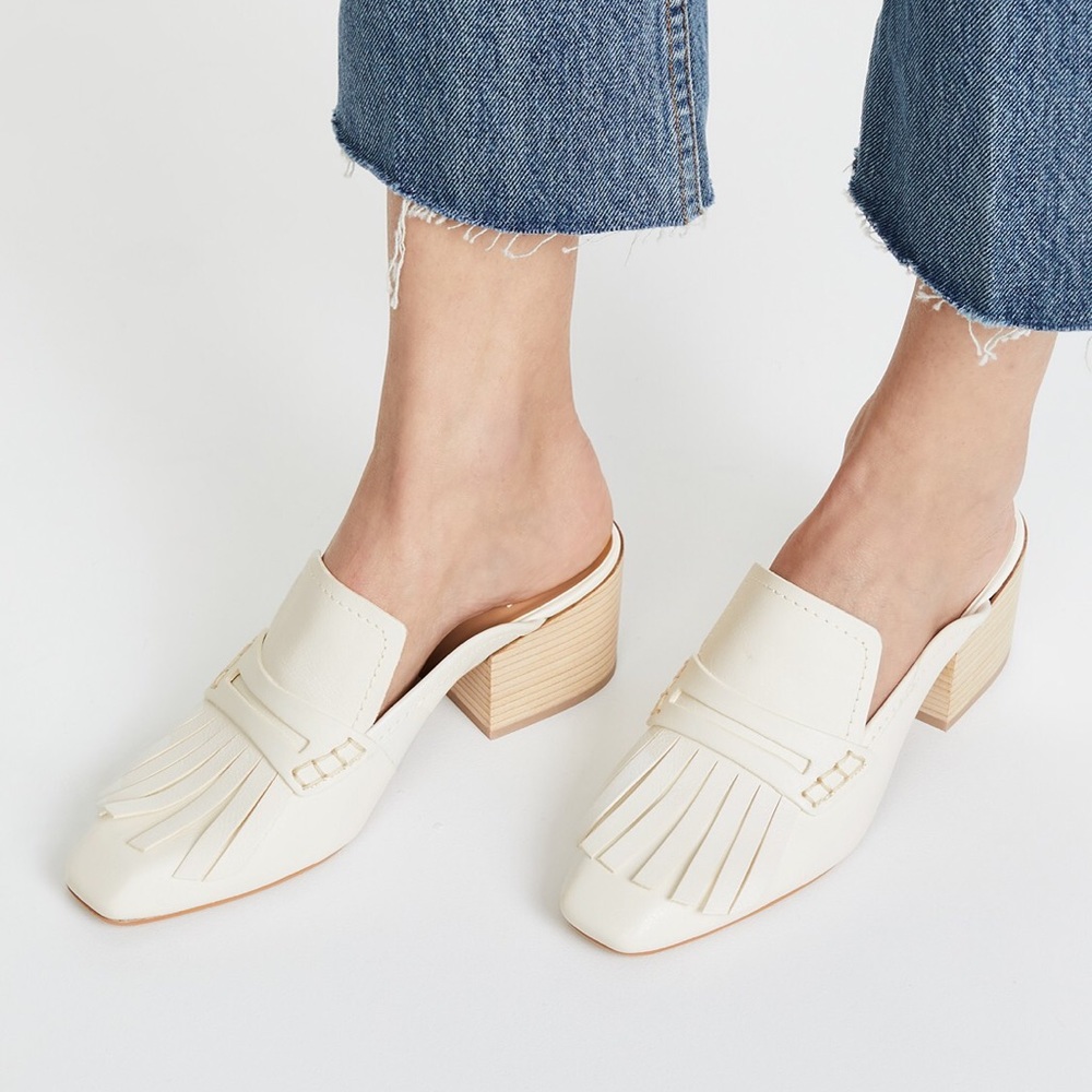 Dolce Vita White Block Heel Fringe Mule sz7.5
